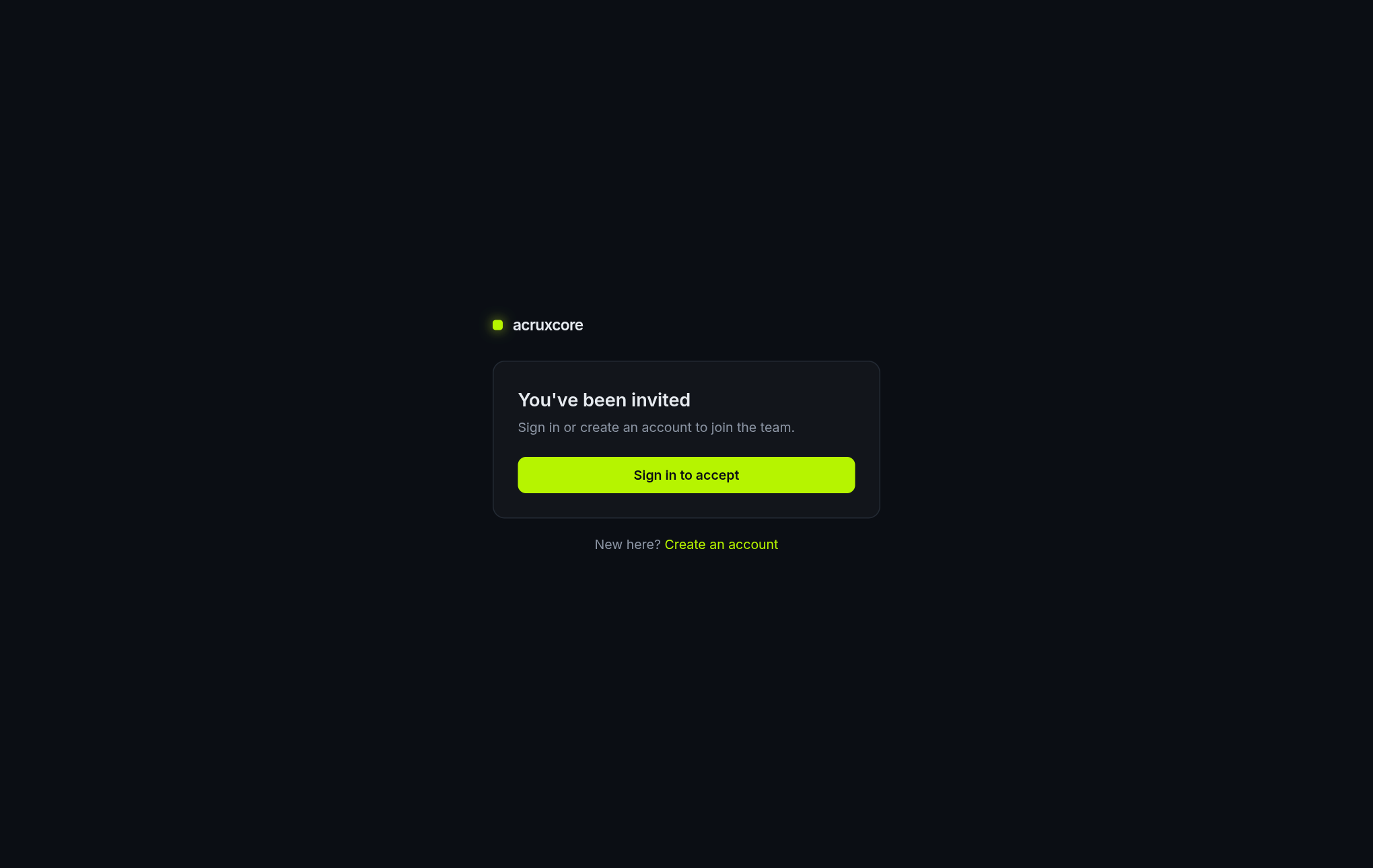 Invite landing page prompting the signed-out visitor to sign in or create an account