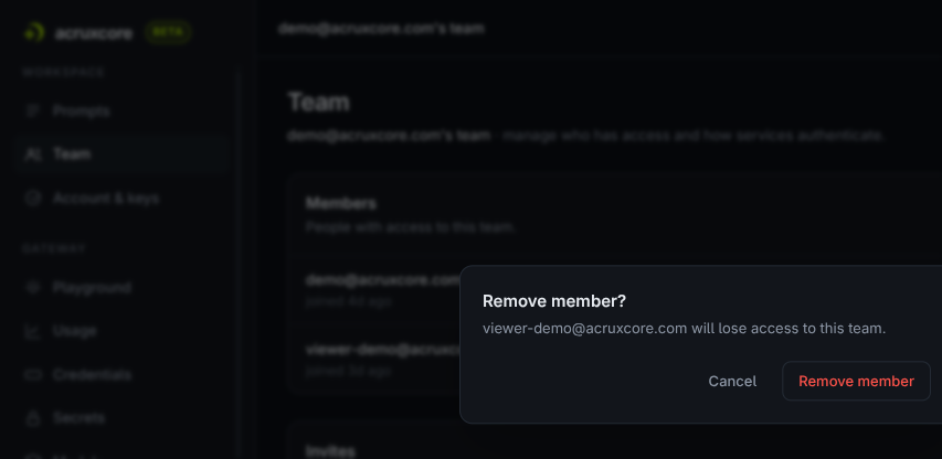 Remove member confirmation dialog naming the member who will lose access