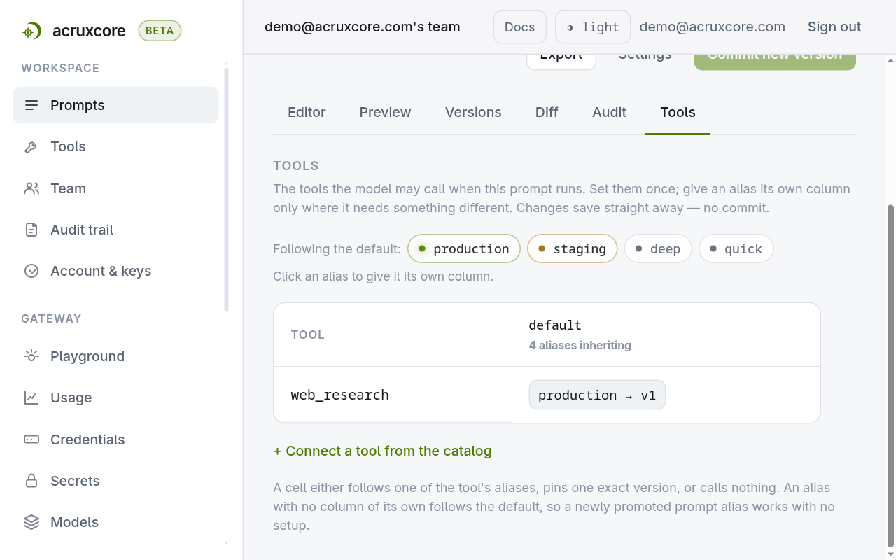Tools tab with web_research connected in the default column